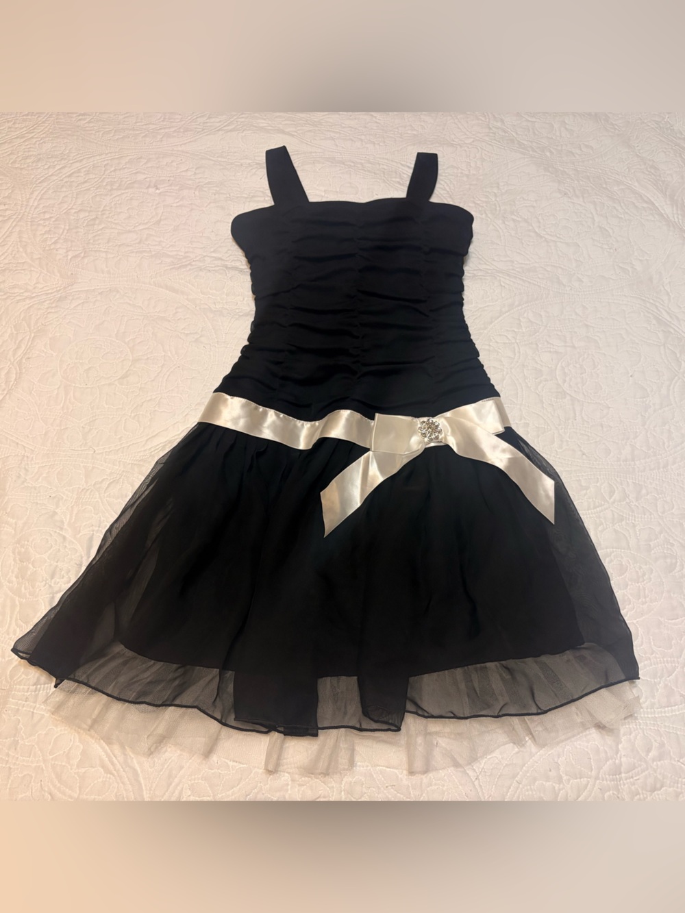 Vintage Y2K B-WEAR Cocktail Dress White Satin Sash-Size 12 GIRLS